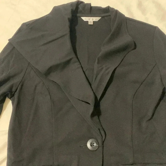 Women’s CAbi Absolute Ponte  Asymmetric Ruffle Blazer Jacket Black Small EUC - Picture 5 of 11